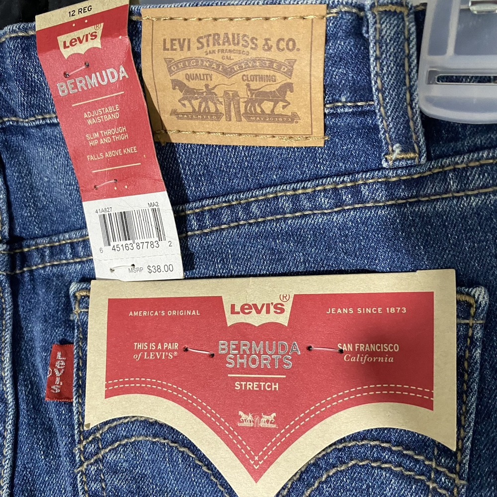 Levis Girls Bermuda Shorts Medium Blue Stretch Denim Adjustable Waist 12 REG - Picture 6 of 8